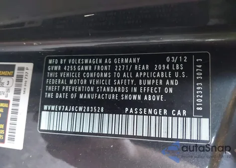2012 Volkswagen Gti 2-Door Autobahn from USA, damaged, VIN WVWEV7AJ6CW283528